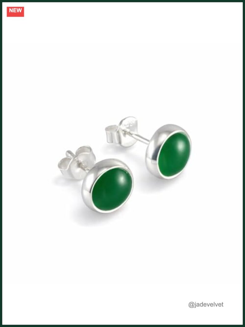 925 Sterling Silver Round Created Green Jade Stud Earrings Handmade Unisex
